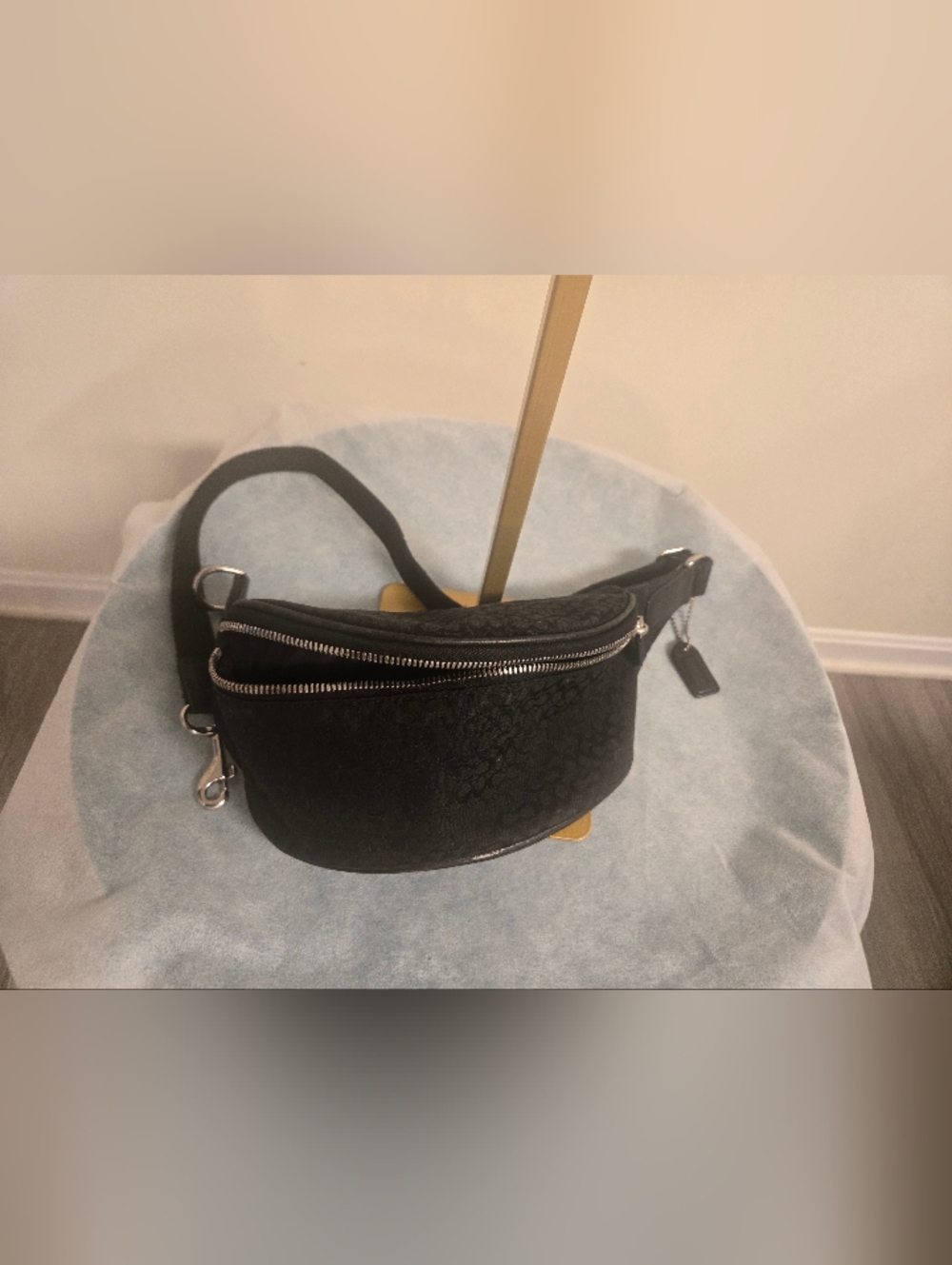 Coach Black Signature Canvas Belt Bag with Silver Hardware